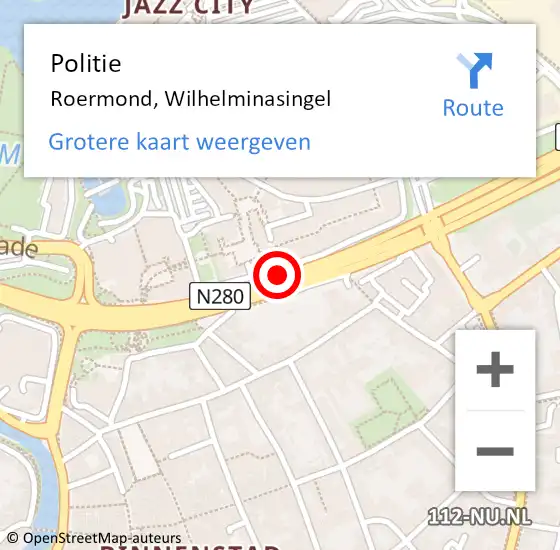 Locatie op kaart van de 112 melding: Politie Roermond, Wilhelminasingel op 28 augustus 2020 21:52