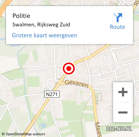 Locatie op kaart van de 112 melding: Politie Swalmen, Rijksweg Zuid op 29 augustus 2020 13:32