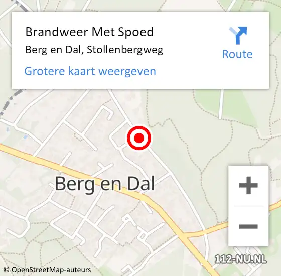 Locatie op kaart van de 112 melding: Brandweer Met Spoed Naar Berg en Dal, Stollenbergweg op 29 augustus 2020 16:37