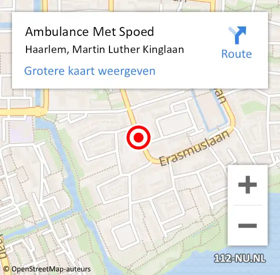 Locatie op kaart van de 112 melding: Ambulance Met Spoed Naar Haarlem, Martin Luther Kinglaan op 29 augustus 2020 21:57