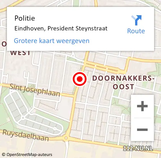 Locatie op kaart van de 112 melding: Politie Eindhoven, President Steynstraat op 30 augustus 2020 03:30