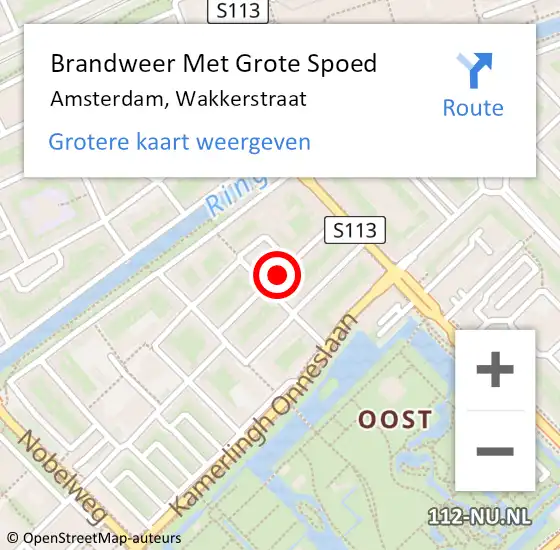 Locatie op kaart van de 112 melding: Brandweer Met Grote Spoed Naar Amsterdam, Wakkerstraat op 30 augustus 2020 11:51
