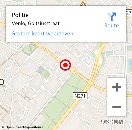 Locatie op kaart van de 112 melding: Politie Venlo, Goltziusstraat op 30 augustus 2020 18:23