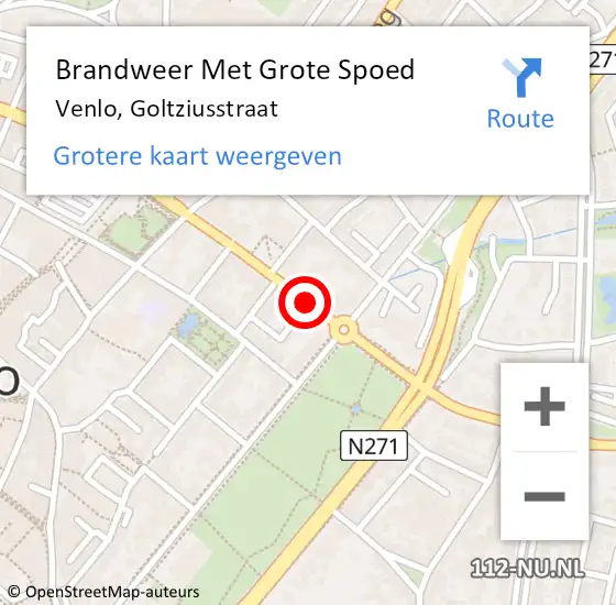 Locatie op kaart van de 112 melding: Brandweer Met Grote Spoed Naar Venlo, Goltziusstraat op 30 augustus 2020 18:25