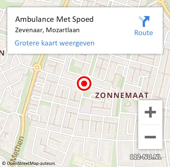Locatie op kaart van de 112 melding: Ambulance Met Spoed Naar Zevenaar, Mozartlaan op 31 augustus 2020 07:39