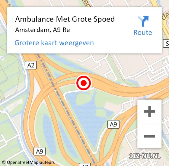 Locatie op kaart van de 112 melding: Ambulance Met Grote Spoed Naar Amsterdam, A9 Re op 31 augustus 2020 12:26