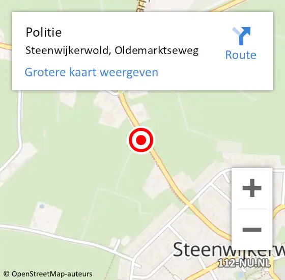 Locatie op kaart van de 112 melding: Politie Steenwijkerwold, Oldemarktseweg op 31 augustus 2020 12:56