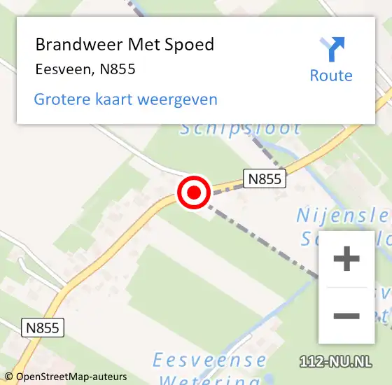Locatie op kaart van de 112 melding: Brandweer Met Spoed Naar Eesveen, N855 op 31 augustus 2020 17:07