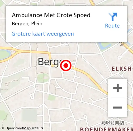 Locatie op kaart van de 112 melding: Ambulance Met Grote Spoed Naar Bergen, Plein op 31 augustus 2020 18:17