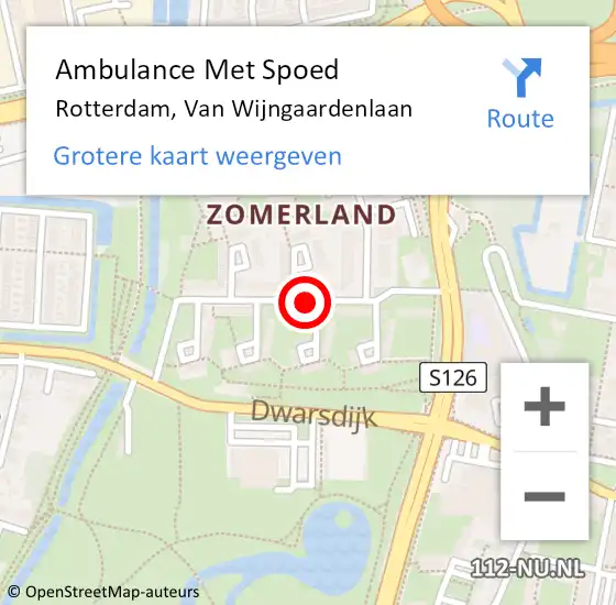 Locatie op kaart van de 112 melding: Ambulance Met Spoed Naar Rotterdam, Van Wijngaardenlaan op 1 september 2020 00:47