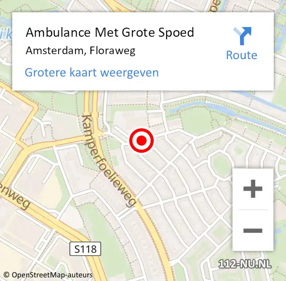 Locatie op kaart van de 112 melding: Ambulance Met Grote Spoed Naar Amsterdam, Floraweg op 1 september 2020 07:37
