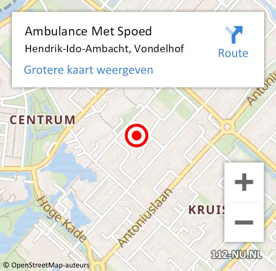 Locatie op kaart van de 112 melding: Ambulance Met Spoed Naar Hendrik-Ido-Ambacht, Vondelhof op 1 september 2020 13:07
