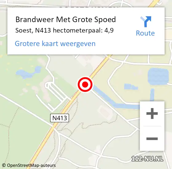 Locatie op kaart van de 112 melding: Brandweer Met Grote Spoed Naar Soest, N413 hectometerpaal: 4,9 op 1 september 2020 13:11