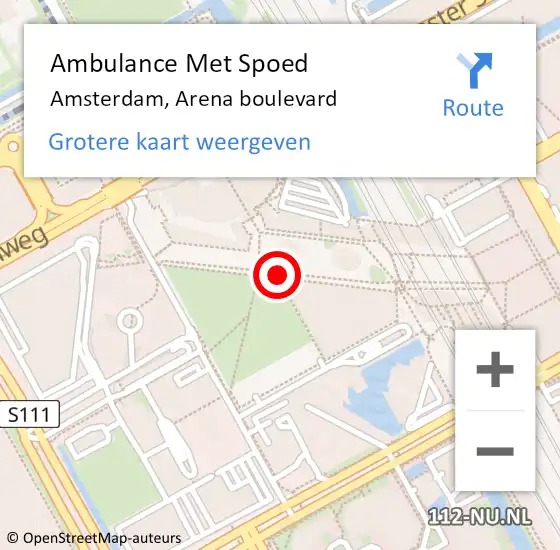 Locatie op kaart van de 112 melding: Ambulance Met Spoed Naar Amsterdam, Arena Boulevard op 1 september 2020 18:38