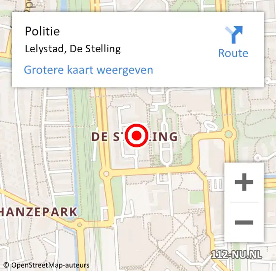 Locatie op kaart van de 112 melding: Politie Lelystad, De Stelling op 2 september 2020 14:15