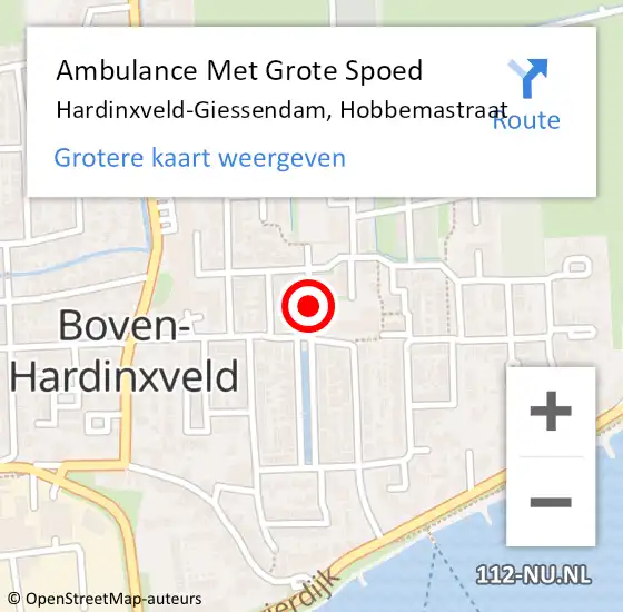 Locatie op kaart van de 112 melding: Ambulance Met Grote Spoed Naar Hardinxveld-Giessendam, Hobbemastraat op 3 september 2020 10:49