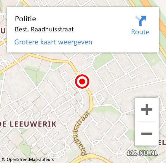 Locatie op kaart van de 112 melding: Politie Best, Raadhuisstraat op 3 september 2020 15:41
