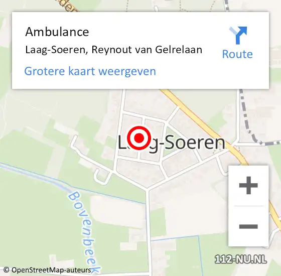 Locatie op kaart van de 112 melding: Ambulance Laag-Soeren, Reynout van Gelrelaan op 4 september 2020 12:39