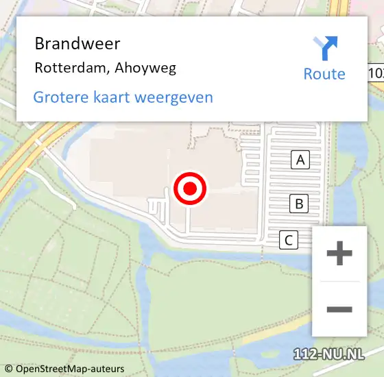 Locatie op kaart van de 112 melding: Brandweer Rotterdam, Ahoyweg op 4 september 2020 12:44