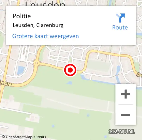 Locatie op kaart van de 112 melding: Politie Leusden, Clarenburg op 4 september 2020 14:33