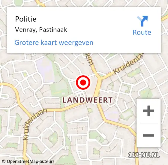 Locatie op kaart van de 112 melding: Politie Venray, Pastinaak op 4 september 2020 17:27