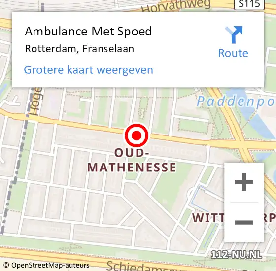 Locatie op kaart van de 112 melding: Ambulance Met Spoed Naar Rotterdam, Franselaan op 5 september 2020 01:07