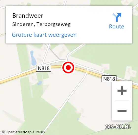 Locatie op kaart van de 112 melding: Brandweer Sinderen, Terborgseweg op 5 september 2020 14:24
