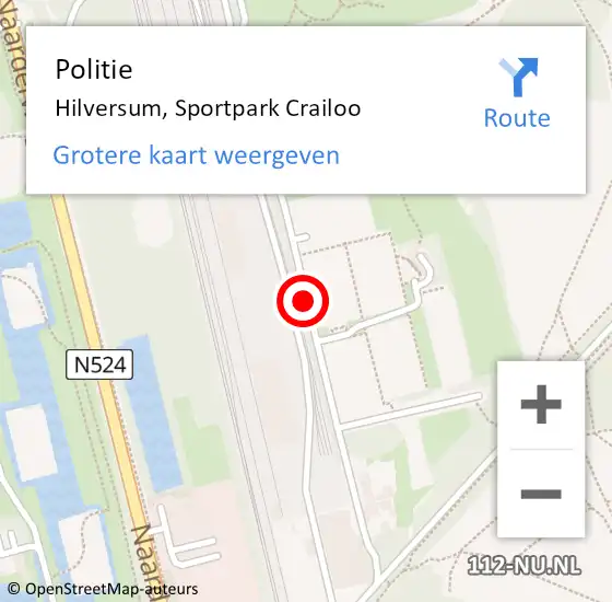 Locatie op kaart van de 112 melding: Politie Hilversum, Sportpark Crailoo op 5 september 2020 15:32