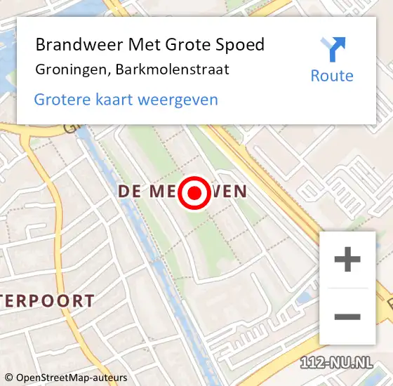 Locatie op kaart van de 112 melding: Brandweer Met Grote Spoed Naar Groningen, Barkmolenstraat op 5 september 2020 16:50