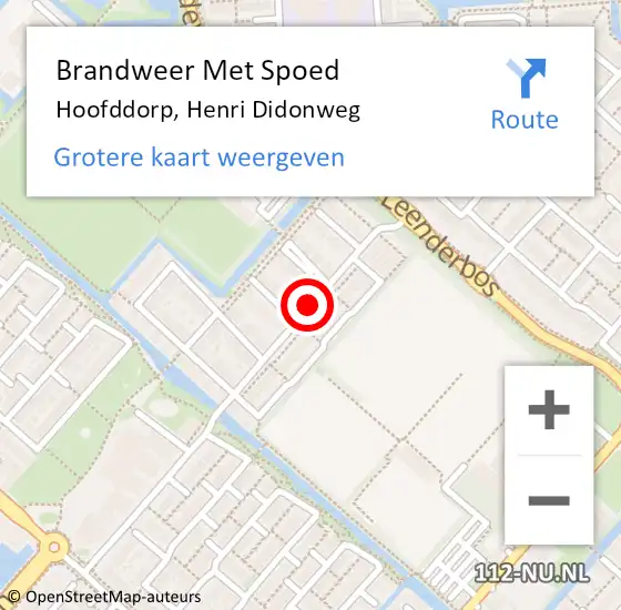 Locatie op kaart van de 112 melding: Brandweer Met Spoed Naar Hoofddorp, Henri Didonweg op 6 september 2020 07:54