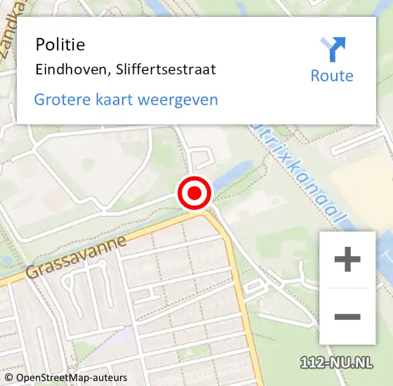 Locatie op kaart van de 112 melding: Politie Eindhoven, Sliffertsestraat op 6 september 2020 11:55