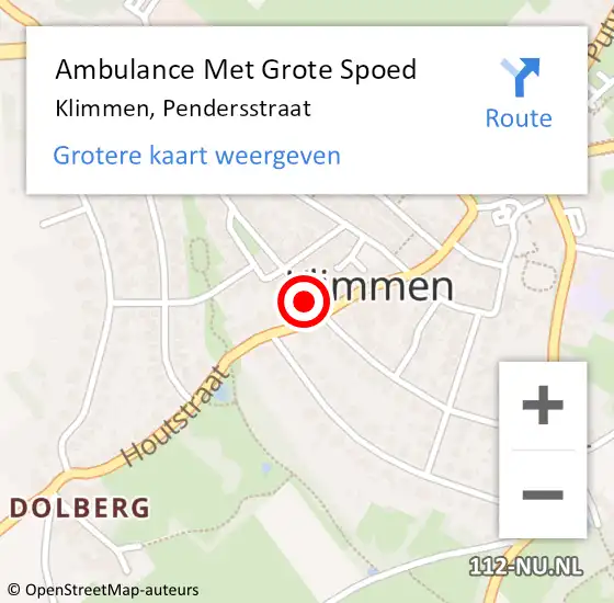Locatie op kaart van de 112 melding: Ambulance Met Grote Spoed Naar Klimmen, Pendersstraat op 18 mei 2014 08:39