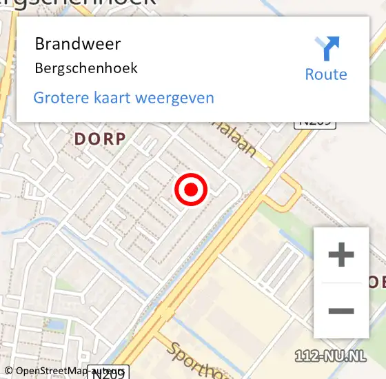 Locatie op kaart van de 112 melding: Brandweer Bergschenhoek op 7 september 2020 10:19