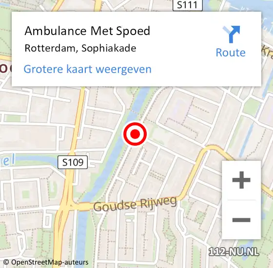 Locatie op kaart van de 112 melding: Ambulance Met Spoed Naar Rotterdam, Sophiakade op 7 september 2020 10:45
