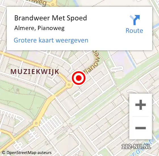 Locatie op kaart van de 112 melding: Brandweer Met Spoed Naar Almere, Pianoweg op 7 september 2020 12:54