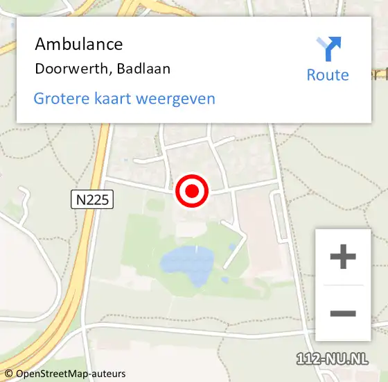 Locatie op kaart van de 112 melding: Ambulance Doorwerth, Badlaan op 7 september 2020 15:57