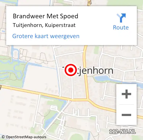 Locatie op kaart van de 112 melding: Brandweer Met Spoed Naar Tuitjenhorn, Kuiperstraat op 7 september 2020 17:32