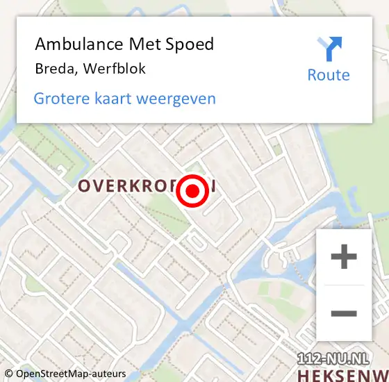 Locatie op kaart van de 112 melding: Ambulance Met Spoed Naar Breda, Werfblok op 18 mei 2014 10:25