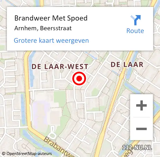 Locatie op kaart van de 112 melding: Brandweer Met Spoed Naar Arnhem, Beersstraat op 8 september 2020 02:44