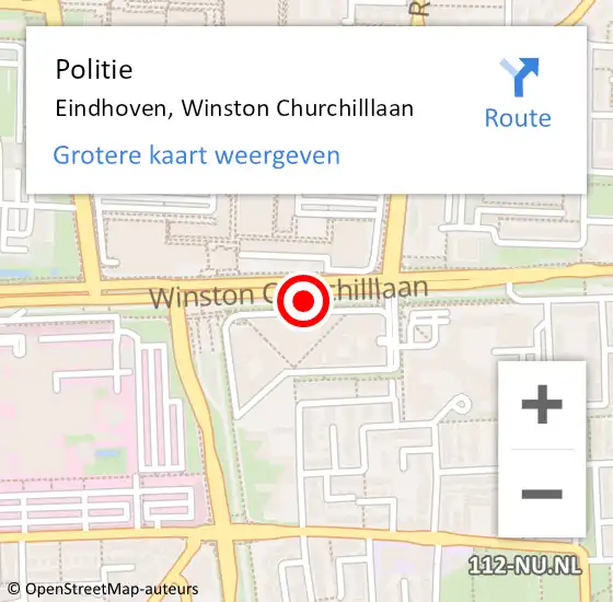 Locatie op kaart van de 112 melding: Politie Eindhoven, Winston Churchilllaan op 8 september 2020 13:30