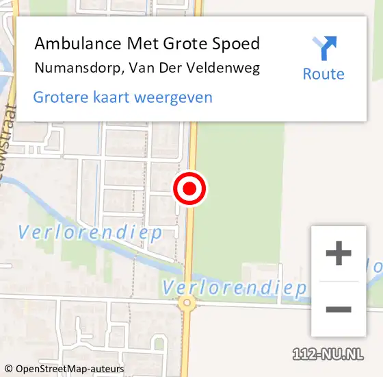 Locatie op kaart van de 112 melding: Ambulance Met Grote Spoed Naar Numansdorp, Weth Van Der Veldenweg op 9 september 2020 12:52