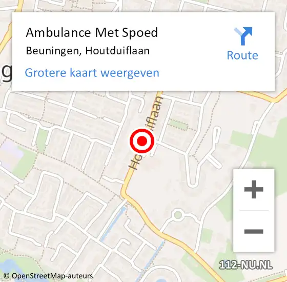 Locatie op kaart van de 112 melding: Ambulance Met Spoed Naar Beuningen, Houtduiflaan op 9 september 2020 14:08