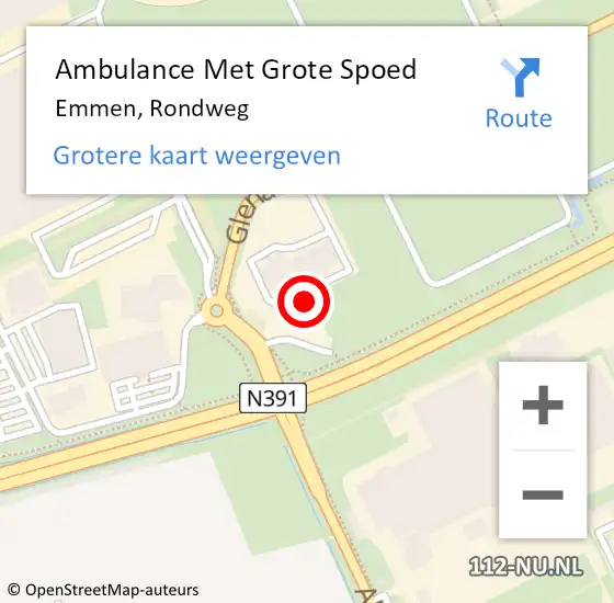 Locatie op kaart van de 112 melding: Ambulance Met Grote Spoed Naar Emmen, Rondweg op 10 september 2020 11:09