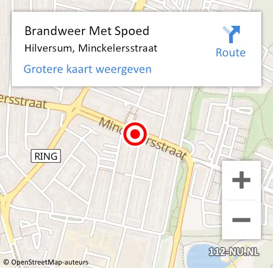 Locatie op kaart van de 112 melding: Brandweer Met Spoed Naar Hilversum, Minckelersstraat op 10 september 2020 12:40