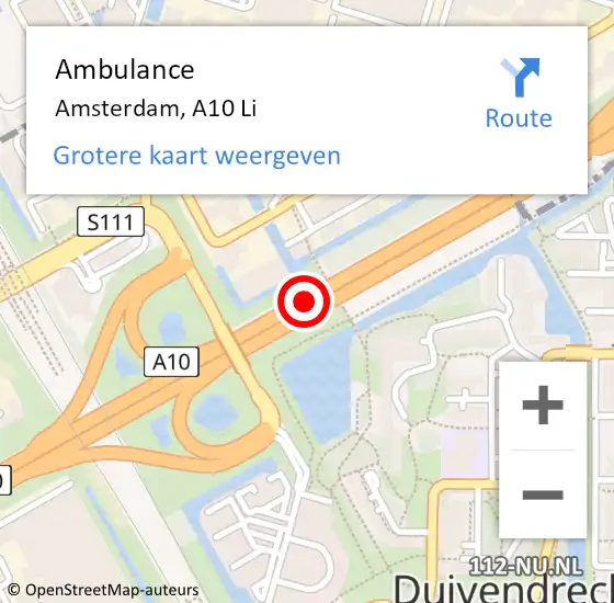 Locatie op kaart van de 112 melding: Ambulance Amsterdam, A10 Li op 11 september 2020 08:54