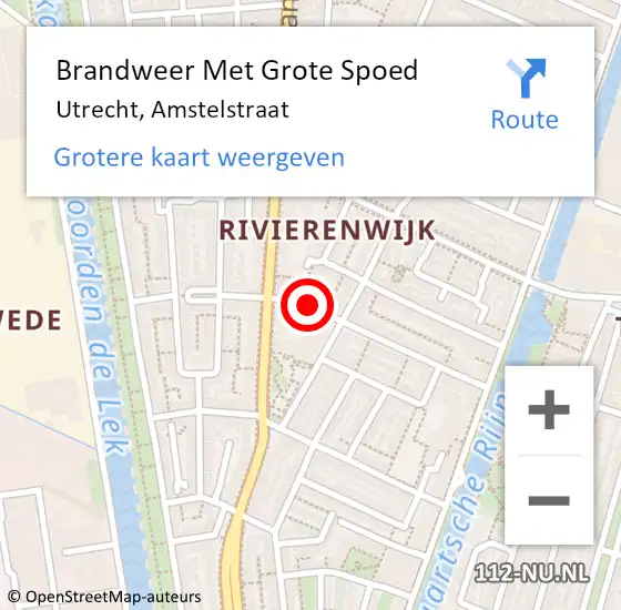 Locatie op kaart van de 112 melding: Brandweer Met Grote Spoed Naar Utrecht, Amstelstraat op 11 september 2020 10:04