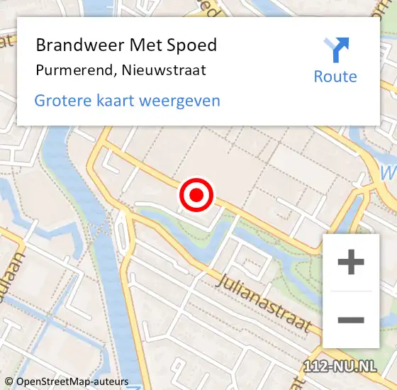 Locatie op kaart van de 112 melding: Brandweer Met Spoed Naar Purmerend, Nieuwstraat op 12 september 2020 01:28