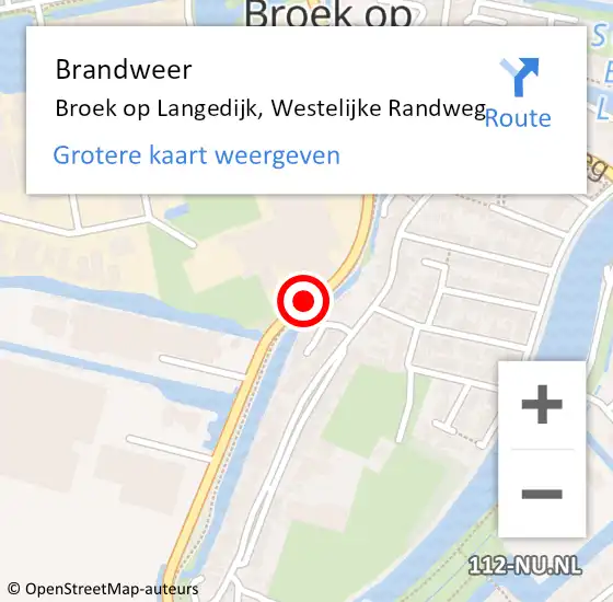 Locatie op kaart van de 112 melding: Brandweer Broek op Langedijk, Westelijke Randweg op 12 september 2020 14:50