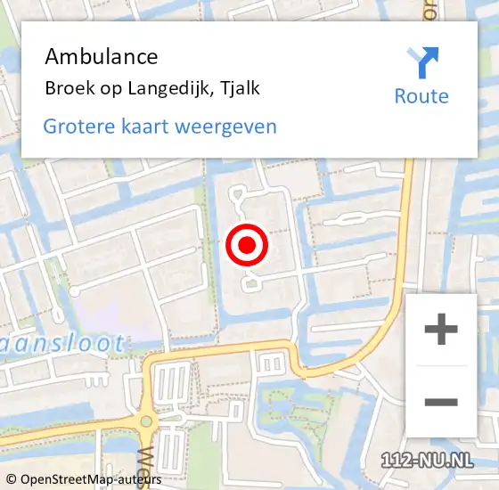 Locatie op kaart van de 112 melding: Ambulance Broek op Langedijk, Tjalk op 12 september 2020 17:34