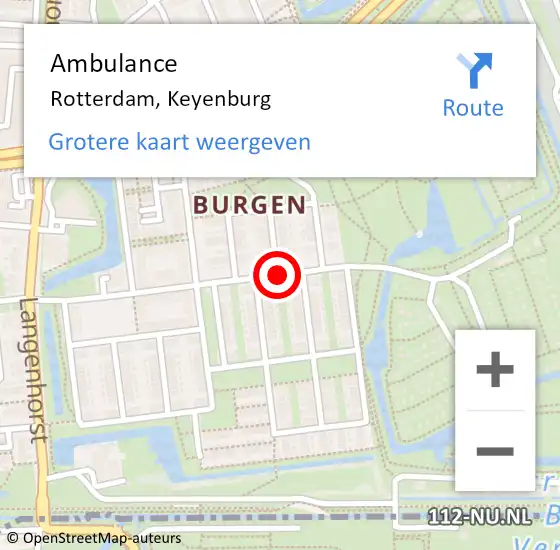 Locatie op kaart van de 112 melding: Ambulance Rotterdam, Keyenburg op 13 september 2020 01:28